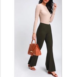 Olive green ribbed flare pants